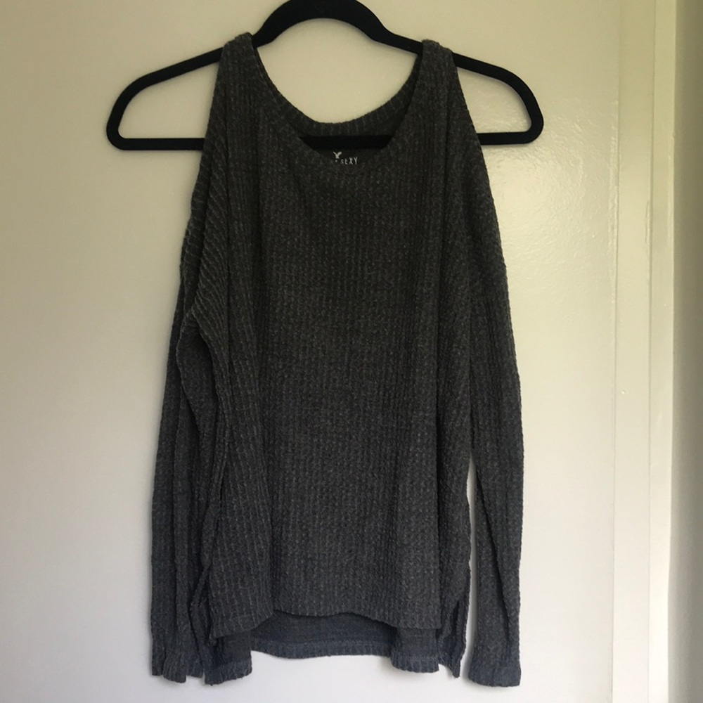 AEO Cold Shoulder Waffle Sweater